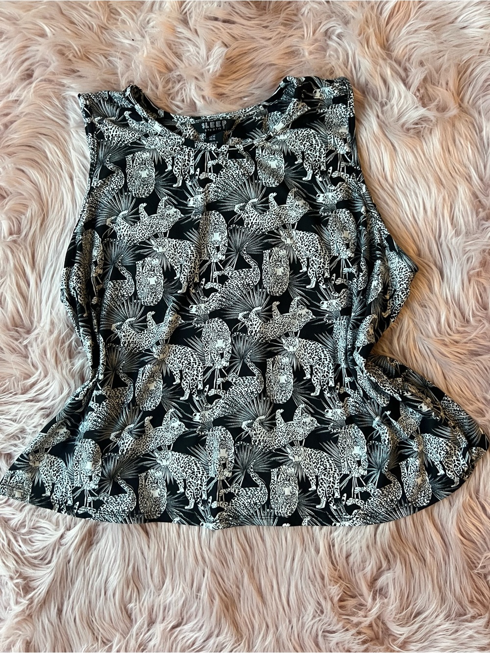 Sleep Studio Black & White Leopard Palm Print Tank Top Open Back XL